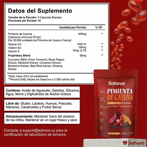 Sahova® Capsaicin Power – Cápsulas blandas de pimienta de cayena